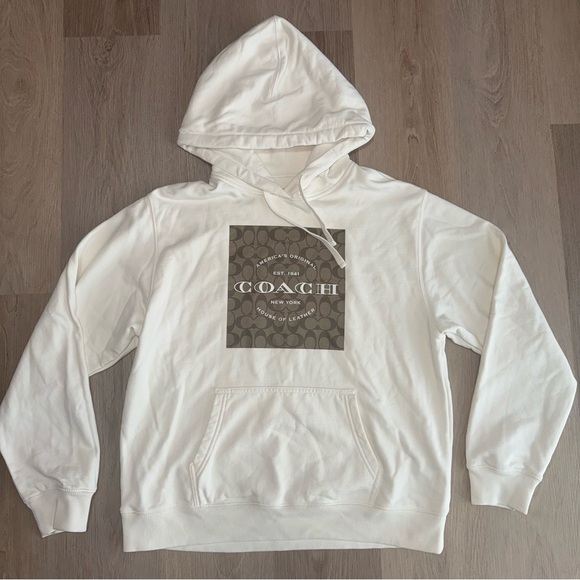 Coach White & Brown Signature Square Hoodie - Size XL - Picture 1 of 6